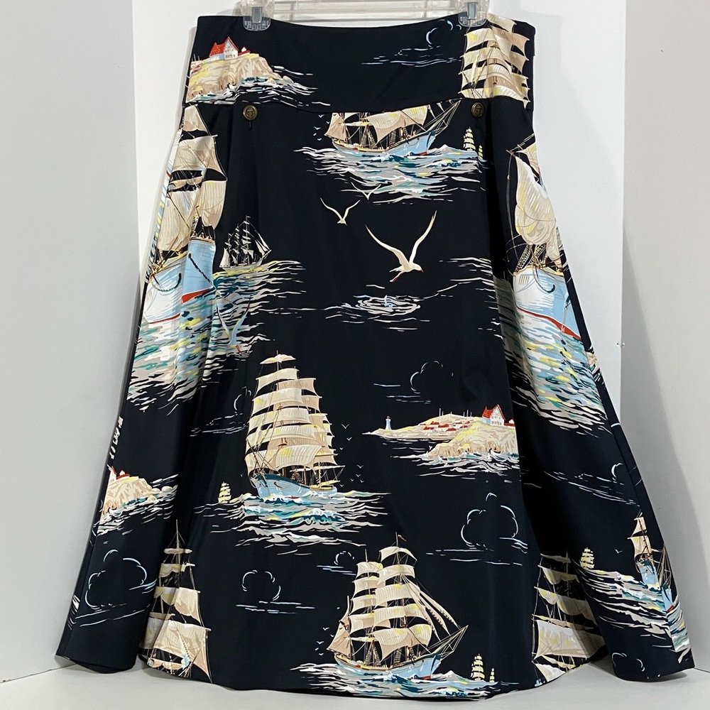 Anthropologie Nautical Print Black Skirt Size 14